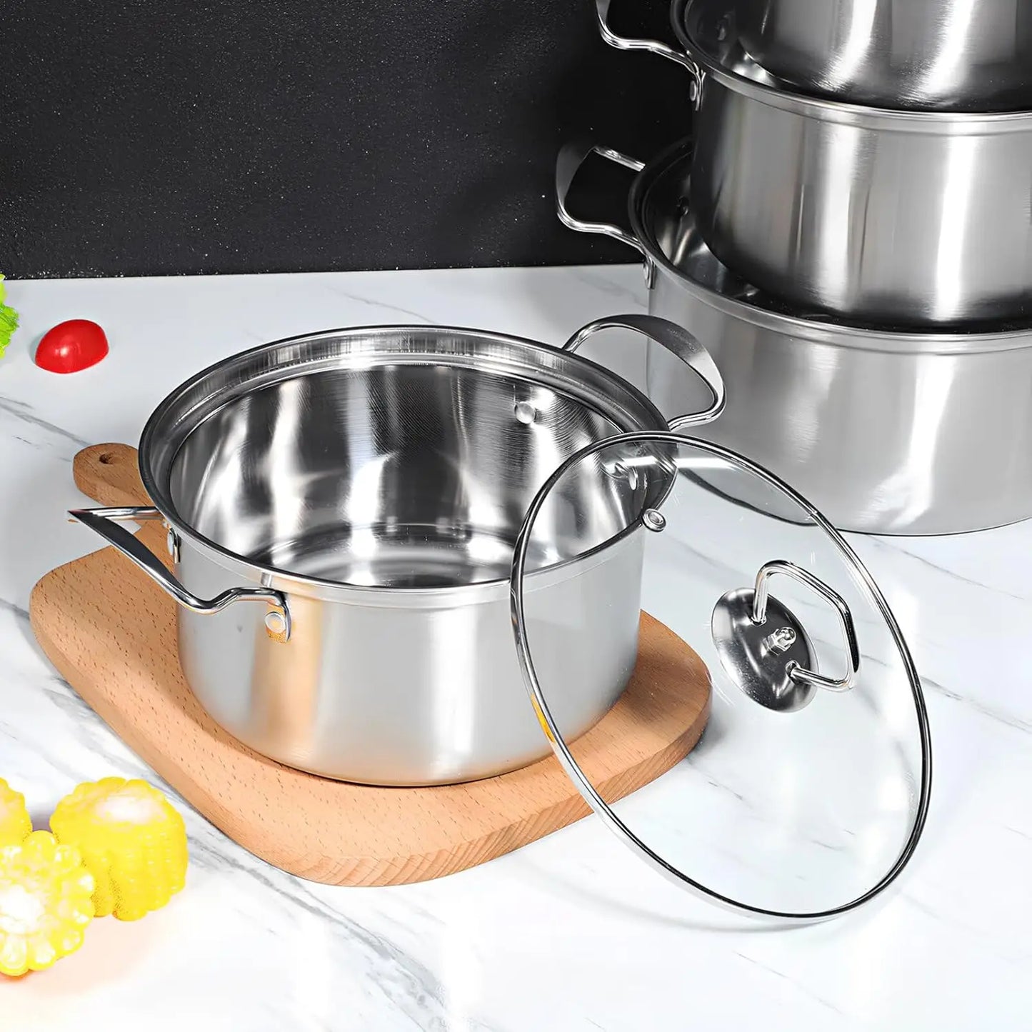 15-Piece Stainless Steel Cookware Set – Non-Stick Pan Set with Skillet, Stew Pot & Multifunctional Wok, Stylish Cookware for Home & Outdoor Use