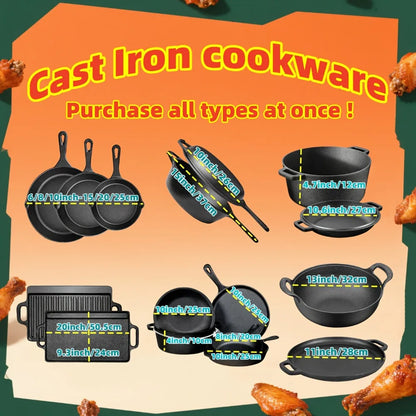 3PCS Pre-Seasoned Cast Iron Skillet Set (6/8/10 Inch) – Heavy-Duty Frying Pans for Oven, Grill & Campfire Cooking, Even Heat with Natural Non-Stick Surface