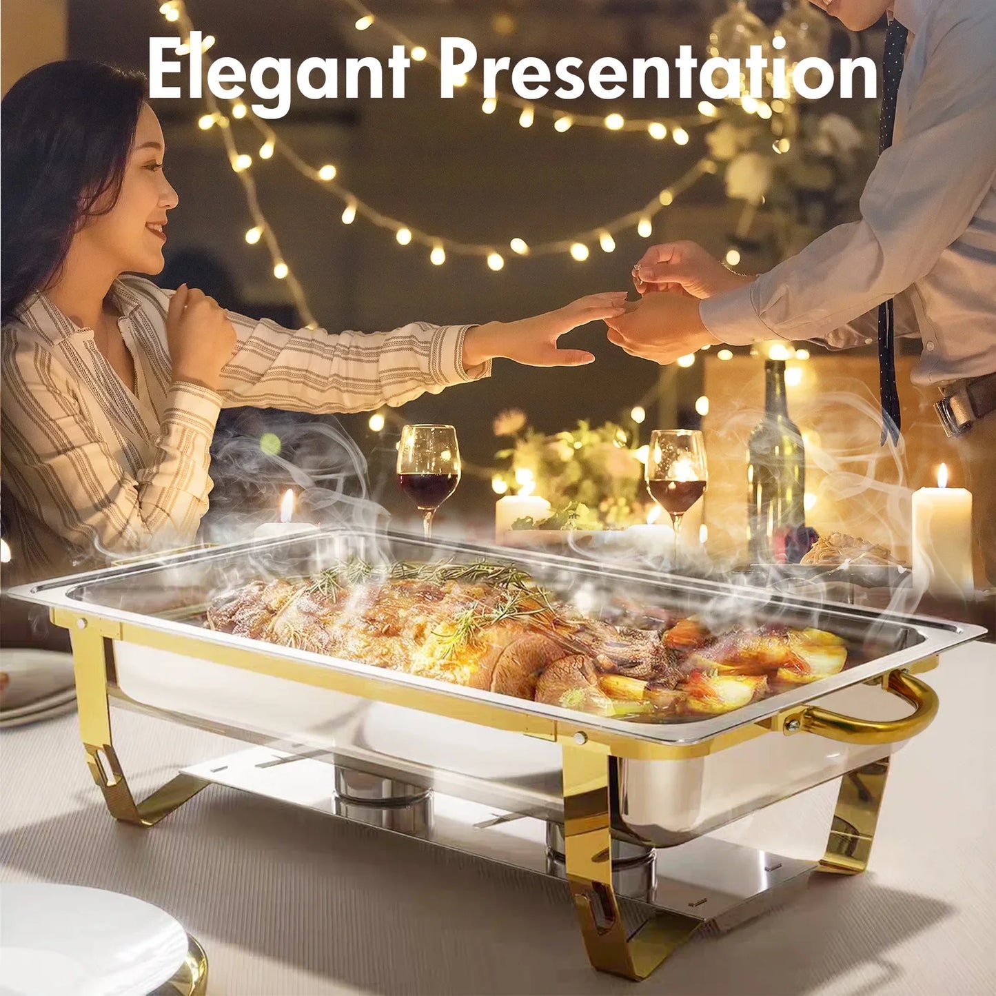 2-Pack 8QT Stainless Steel Chafing Dish Buffet Set – Full-Size Food Warmers with Lids & Fuel Holders for Catering & Events