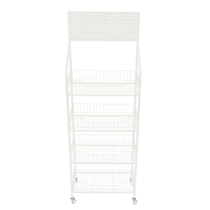4 Tier Display Snack Rack with Universal Wheels Fruit Vegetable Towel Basket Stand Cart Metal Display Stand