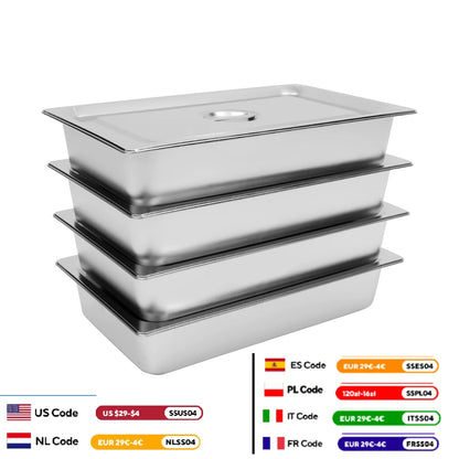 4 Pcs Table Pans with Lids Buffet Chafing Dishes Stainless Steel Food Container for Commercial and Personal