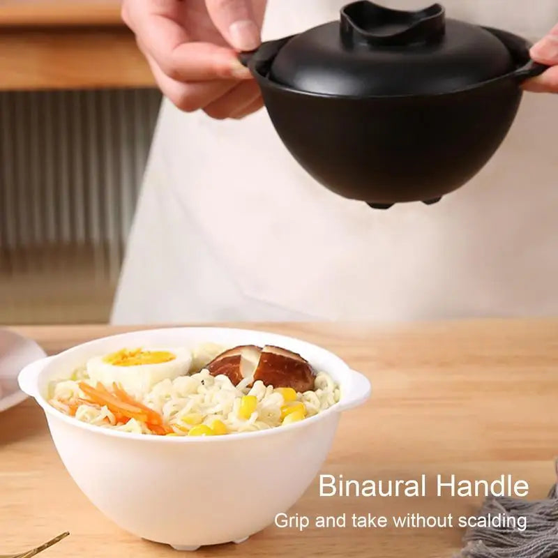 Ramen Bowl With Lid Instant Noodle Bowls With Lid Microwave Bowl Not Easy To Burn Binaural Handle Heating Convenience For