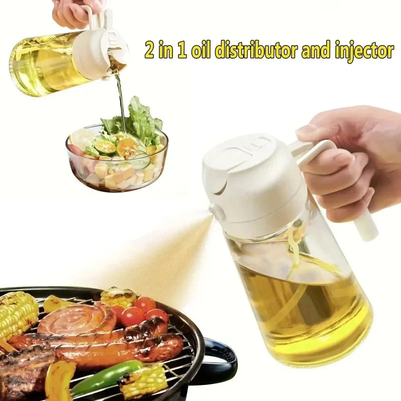 2-in-1 500ml Oil Spray Bottle Dispenser, Refillable Plastic Oil Sprayer for Cooking, BBQ, Baking, Roasting, Kitchen Use