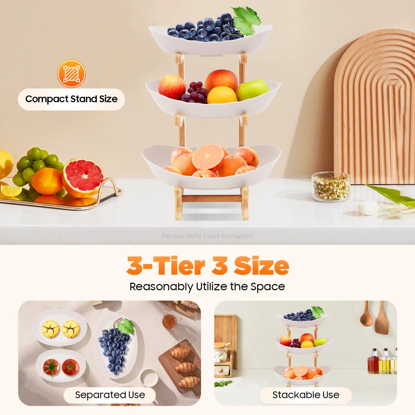 3-Tier Fruit & Dessert Tray Stand – Multi-Layer Snack, Candy & Cake Display with Bamboo Wood Rack for Parties, Weddings & Home Decor