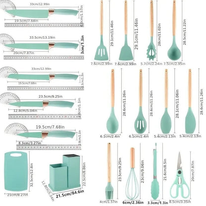 19-piece multi-functional kitchen knife set with scissors and cutting board