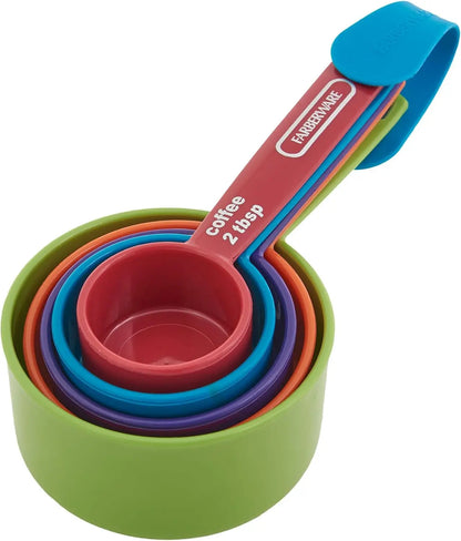 Professional 5-Piece Measuring Cup Set with Coffee Scoop Durable Plastic Kitchen Measuring Cups with Easy-Read Markings