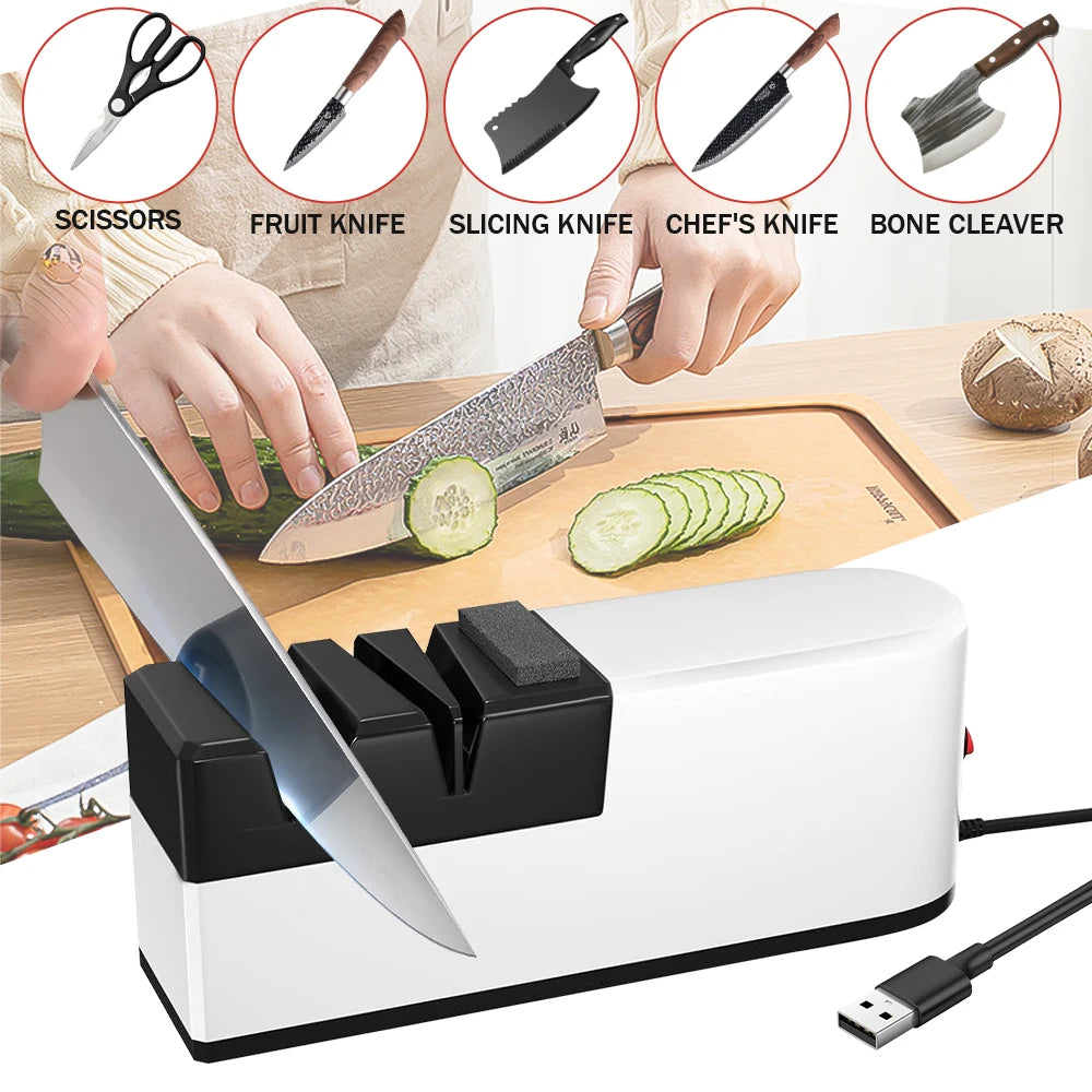 4 Segment Kitchen Fully Automatic Knife Sharpener Portable Electric Non-slip Base Knife Sharpener Household Kitchen Accessories