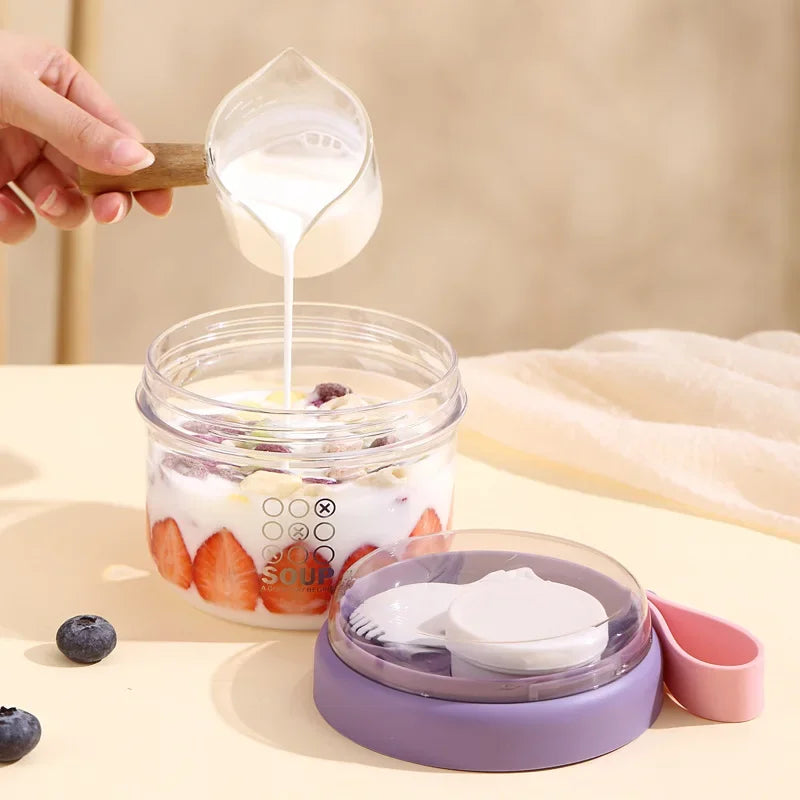 650ml Portable Handheld Breakfast Cup Yogurt PS Bowl Leak Proof Salad Bento Lunch Box with Spoon Organizer Kitchen Storage
