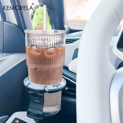 20oz Ribbed Glass Tumblers with Lids & Straws – 2/4-Piece Iced Coffee Glass Set