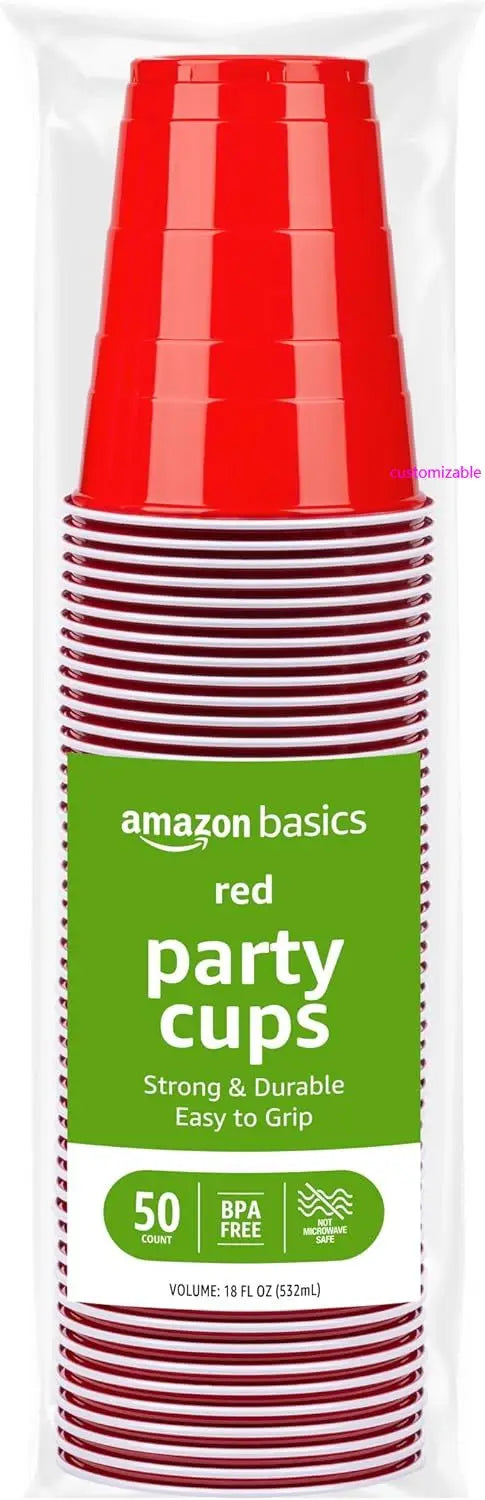 Disposable Plastic Party Cups, Red, 18oz, 50 Count