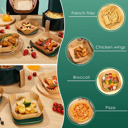 Air Fryer Liner & Steamer/Baking Paper – Silicone-Coated, Plant-Oil Layer, Oil-Resistant Non-Stick Sheets for Home Kitchens & Bakeries