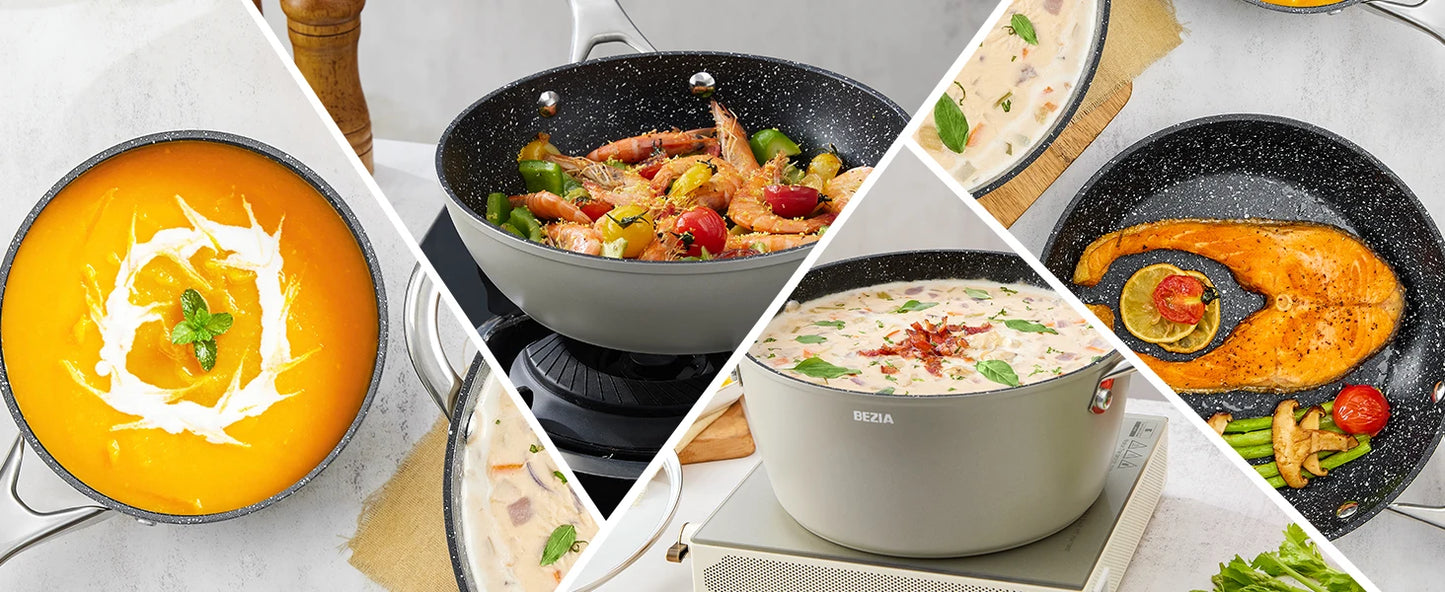 BEZIA 10-Piece Induction Cookware Set – Nonstick Pots and Pans for All Stoves, Durable Nonstick Kitchen Set for Induction Cooktops