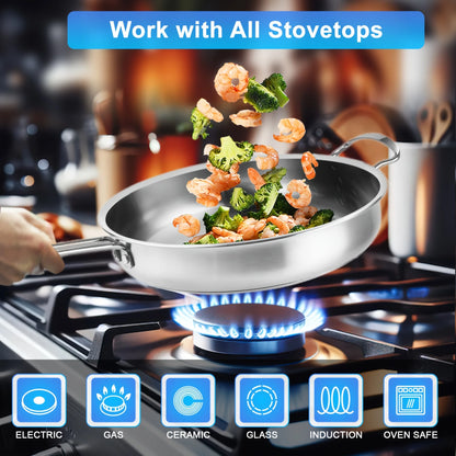 10 Pieces Stainless Steel Pots And Pans Set, Kitchen Cookware Sets, Induction Cooking Set Compatible With All Stovetops