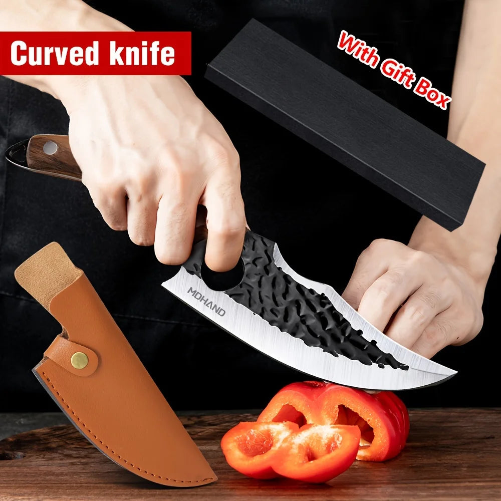 KEPEAK Multifunctional Viking Knife With Sheath Hand Forged Boning Knife With Gift Box Japanese Cooking Meat Cleaver Chef Knife
