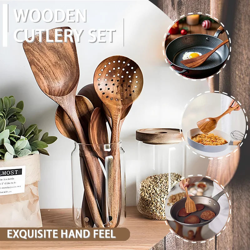 5-Pieces Wooden Kitchen Utensils Set – for Home/Restaurant, Odor-Free, Heat & Rot Resistant