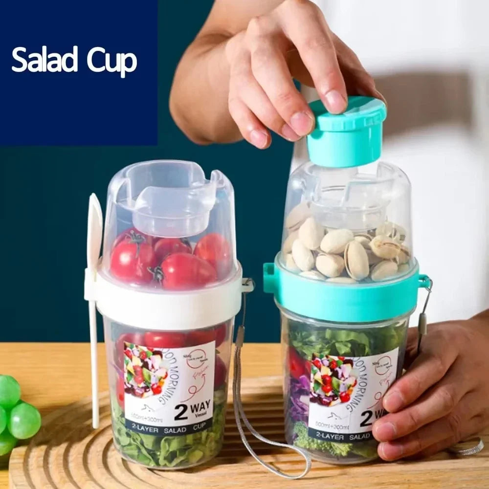 Carry Breakfast Cup Salad Cups Portable Yogurt Cereal Oatmeal Snacks Parfait Containers Salad Dressing Holders with Lid Forks