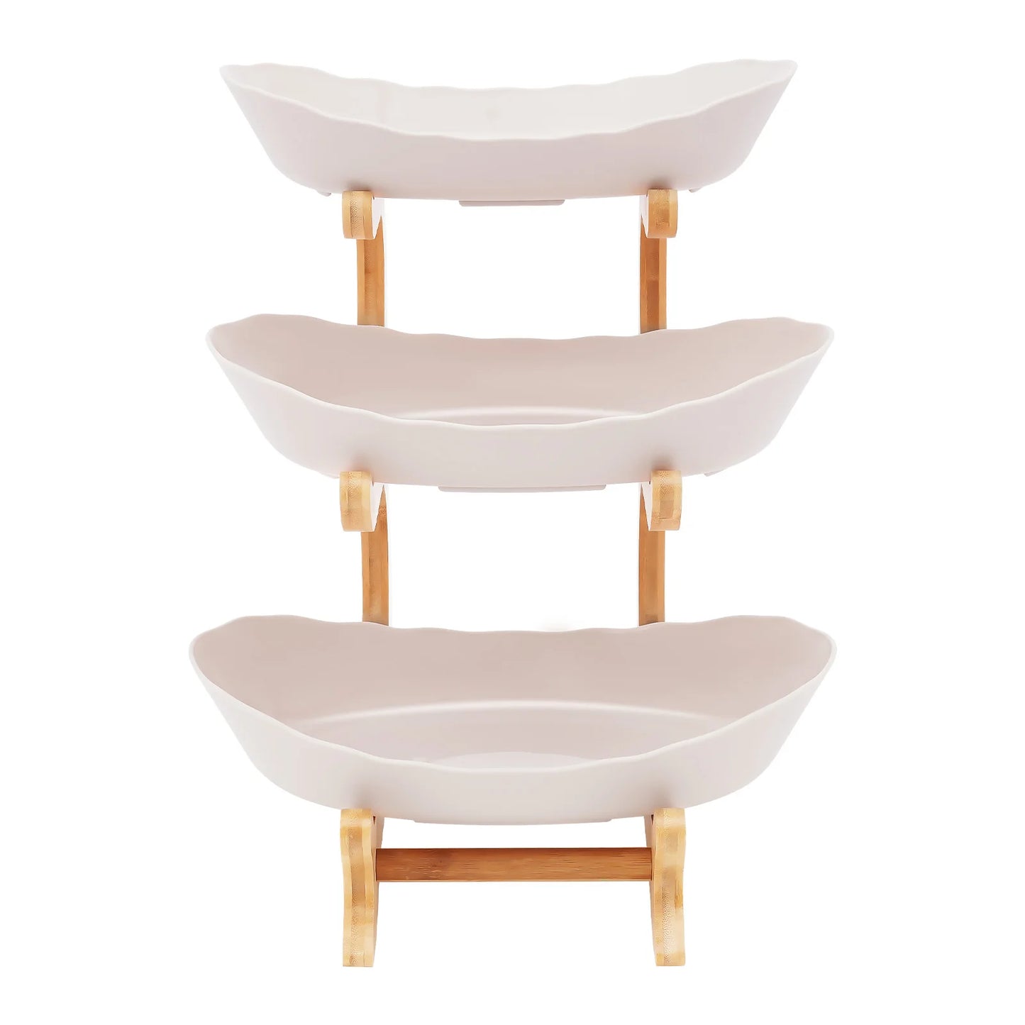 3-Tier Fruit & Dessert Tray Stand – Multi-Layer Snack, Candy & Cake Display with Bamboo Wood Rack for Parties, Weddings & Home Decor