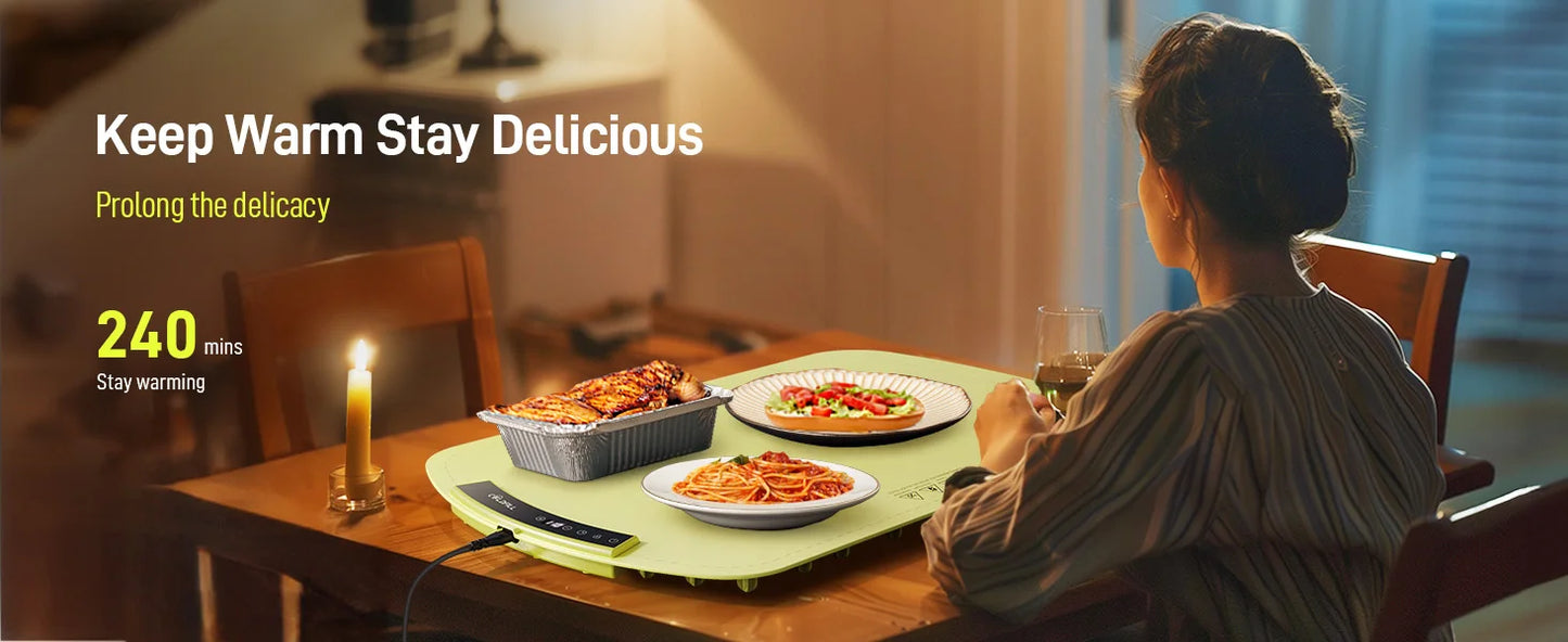 Electric Warming Tray with 8 Tem Setting Food Warmer Plate Foldable Portable Smart Food Fast Heating Mat Electric Warming Tray