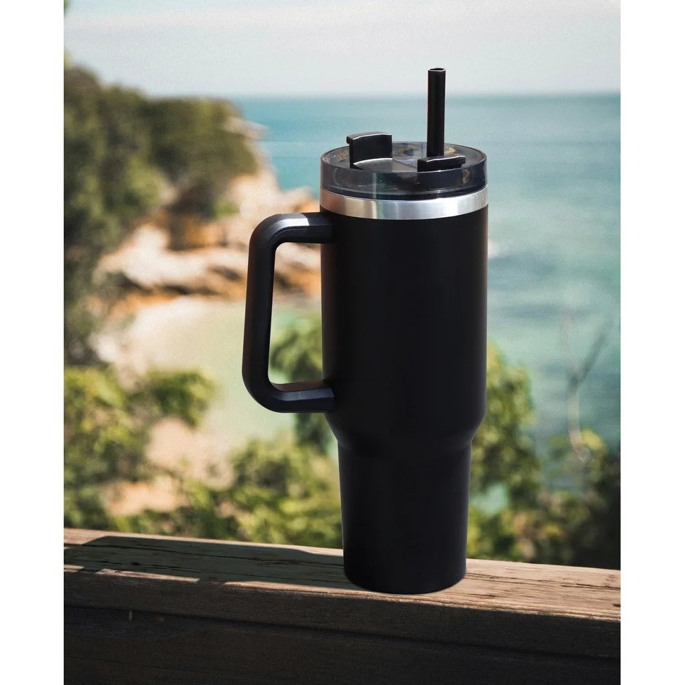 40oz Stainless Steel Tumbler with Handle & Straw – Double-Wall Insulated