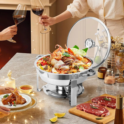 2/4 Pack Chafing Dish Buffet Set, 5QT Buffet Servers and Warmers, Round Catering Warmer with Glass Lid & Lid Holder for Party