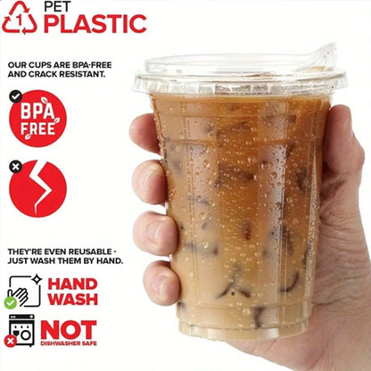 20-Piece Disposable Coffee Cups with Direct-Drink Lids – Leakproof PET Cups