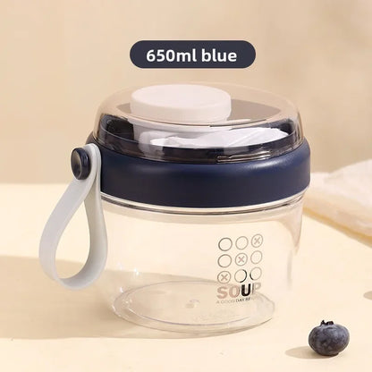 650ml Portable Handheld Breakfast Cup Yogurt PS Bowl Leak Proof Salad Bento Lunch Box with Spoon Organizer Kitchen Storage