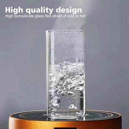 2Pcs Transparent Square Glass Cup with Lid and Straw Creative Hot and Cold Drink Glass Cup Home Bar Milk Juice Mug
