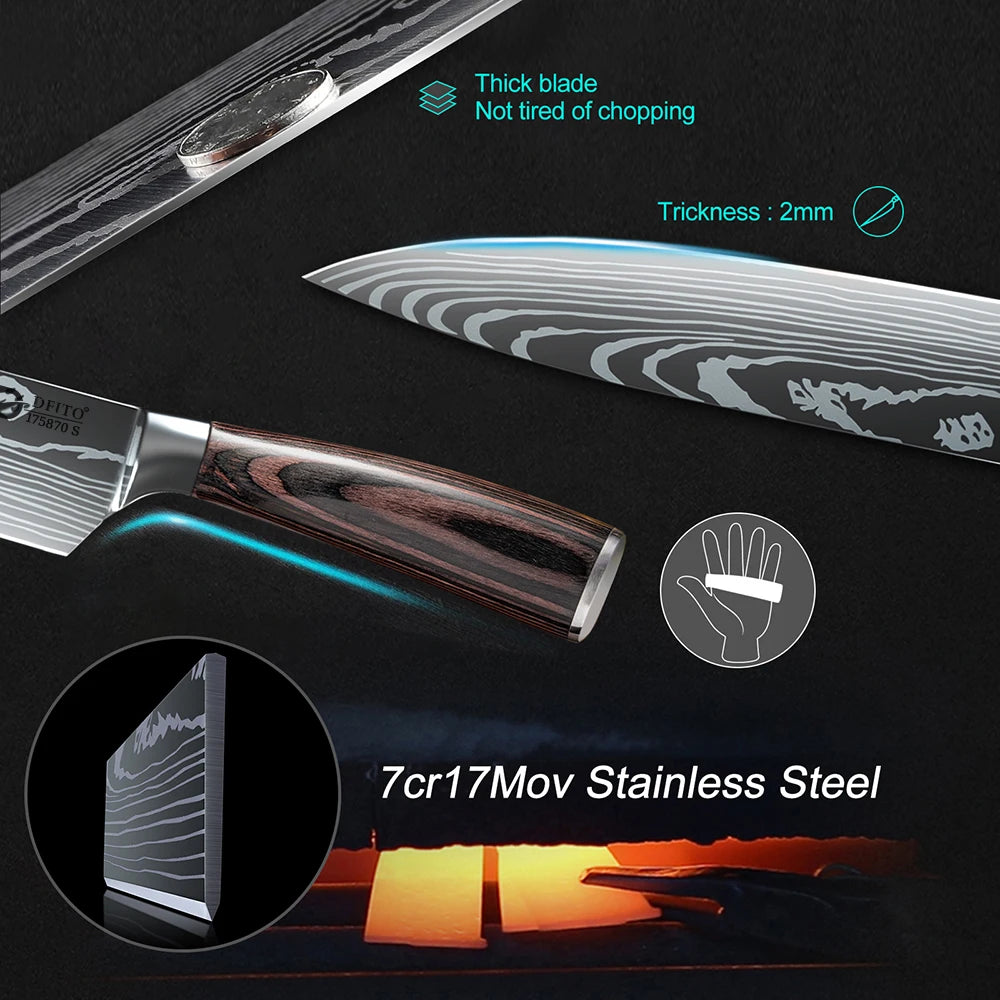 KEPEAK Ultra Sharp Stainless Steel Kitchen Knife Set – Ultra Sharp Chef, Santoku, Cleaver & Utility Knives