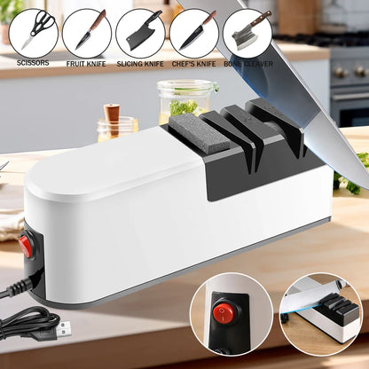 4-Segment Fully Automatic Electric Knife Sharpener – Portable Kitchen Sharpener with Non-Slip Base for Household Knives & Kitchen Accessories