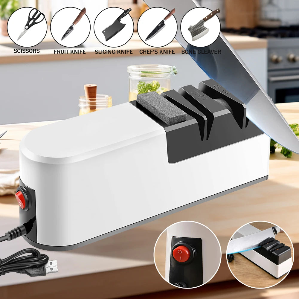 4 Segment Kitchen Fully Automatic Knife Sharpener Portable Electric Non-slip Base Knife Sharpener Household Kitchen Accessories