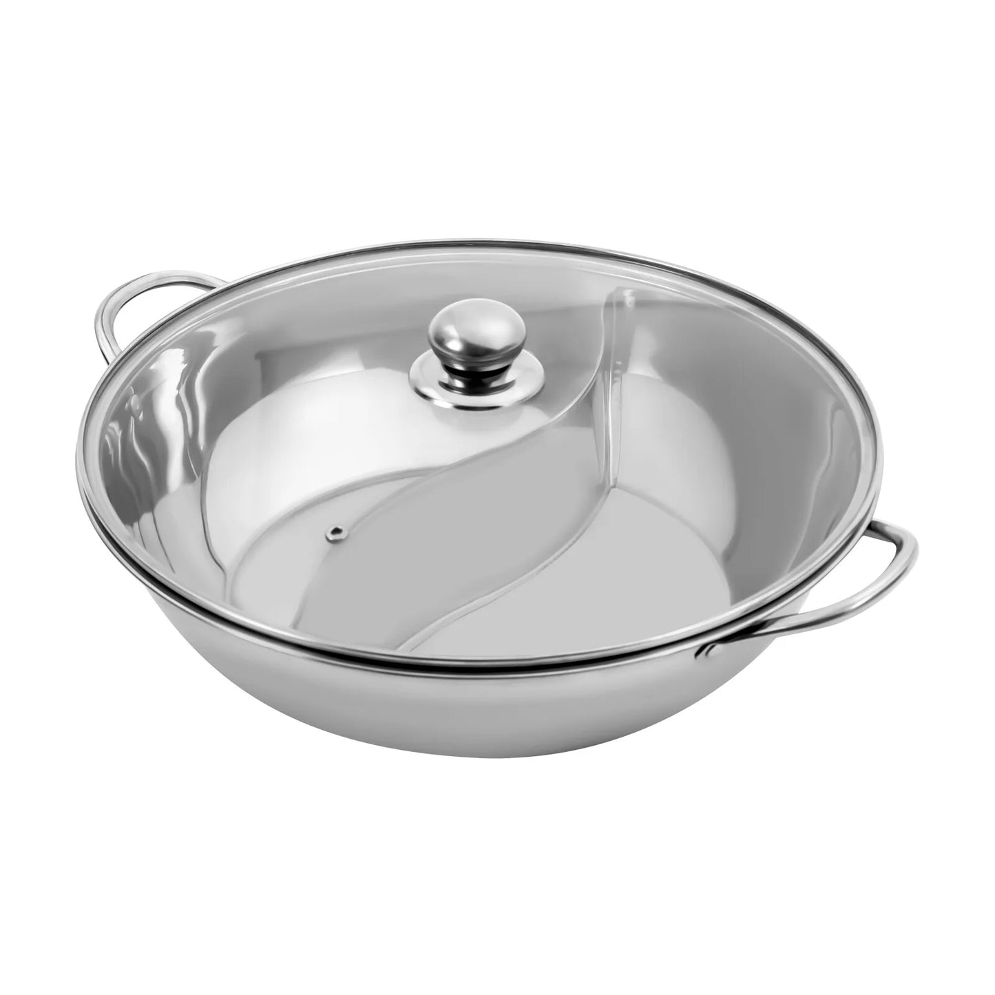 34cm Stainless Steel Shabu Shabu Hot Pot with Divider & Glass Lid Perfect for Family Meals and Versatile Cooking