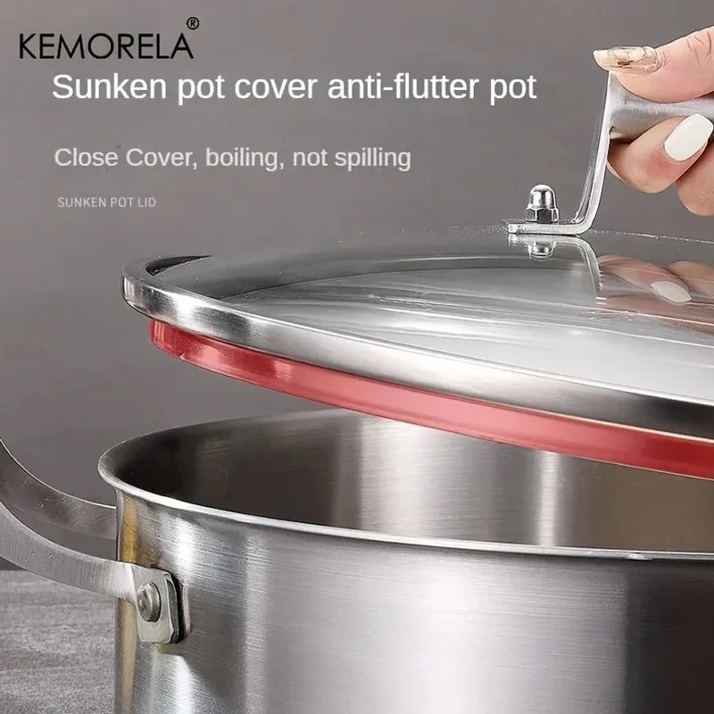 KEMORELA 304 Stainless Steel Hot Pot - German Five-Layer Steel European Style Double Handle Soup Pot with Glass Lid, for Home