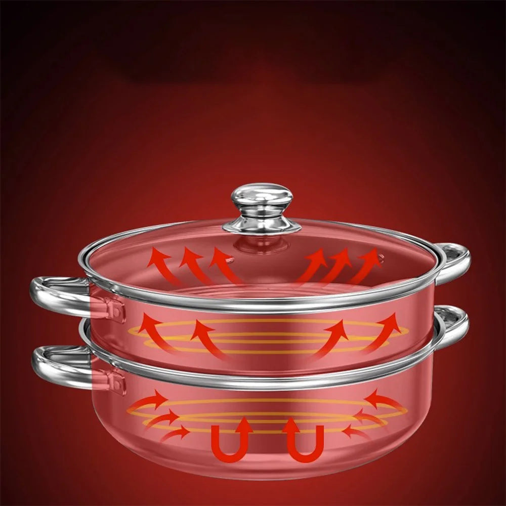 5PCS Stainless Steel Double & Triple Layer Steamer Soup Pot – 2-in-1 Multifunctional Cooking Set