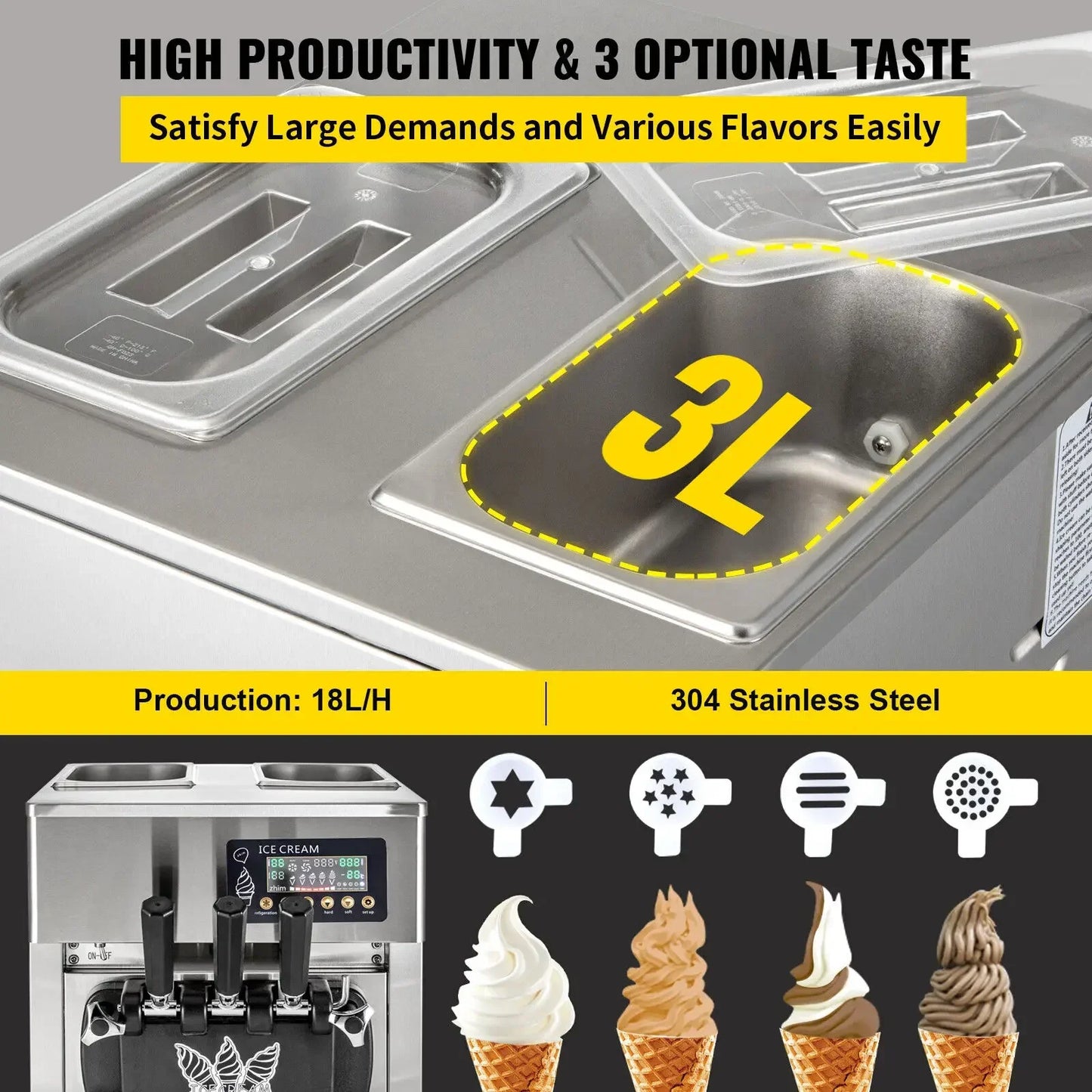 VEVOR Commercial Soft Serve & Fried Roll Ice Cream Machine – 220V Stainless Steel Instant Ice Cream Maker for Home or Business
