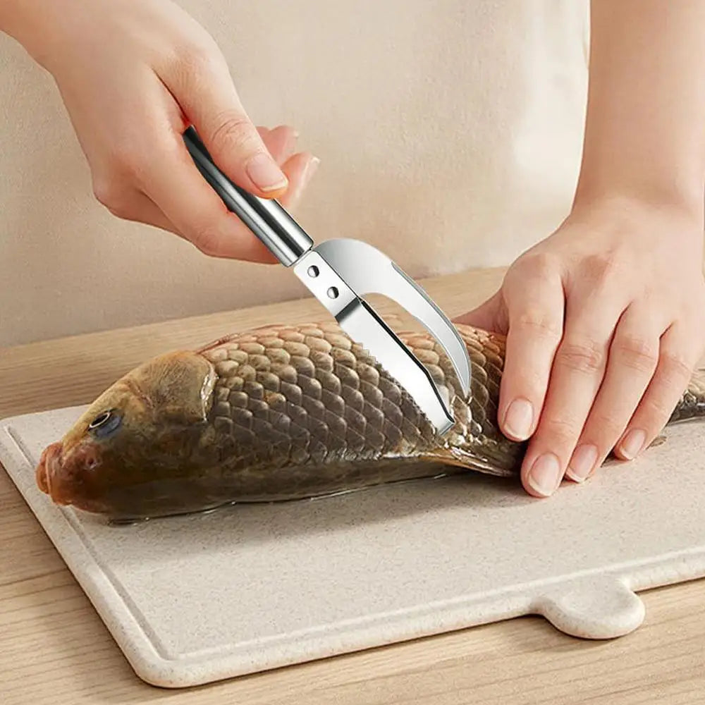 Fish Scale Remover & Shrimp Deveiner Tool – Stainless Steel Scaler Knife, Skin Brush & Kitchen Tweezers for Seafood Cleaning