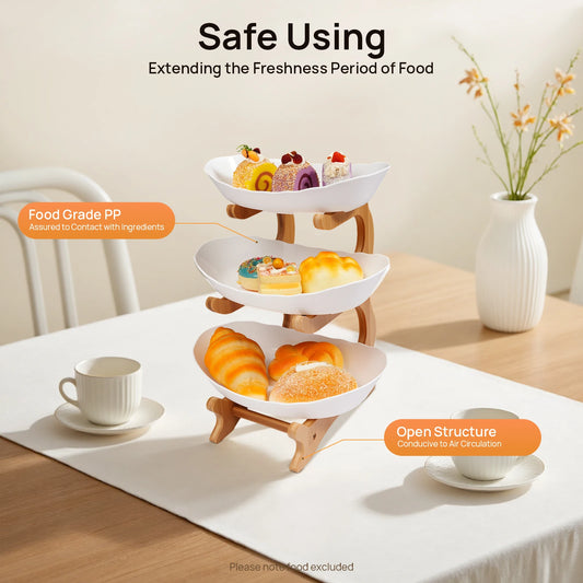 3-Tier Fruit & Dessert Tray Stand – Multi-Layer Snack, Candy & Cake Display with Bamboo Wood Rack for Parties, Weddings & Home Decor