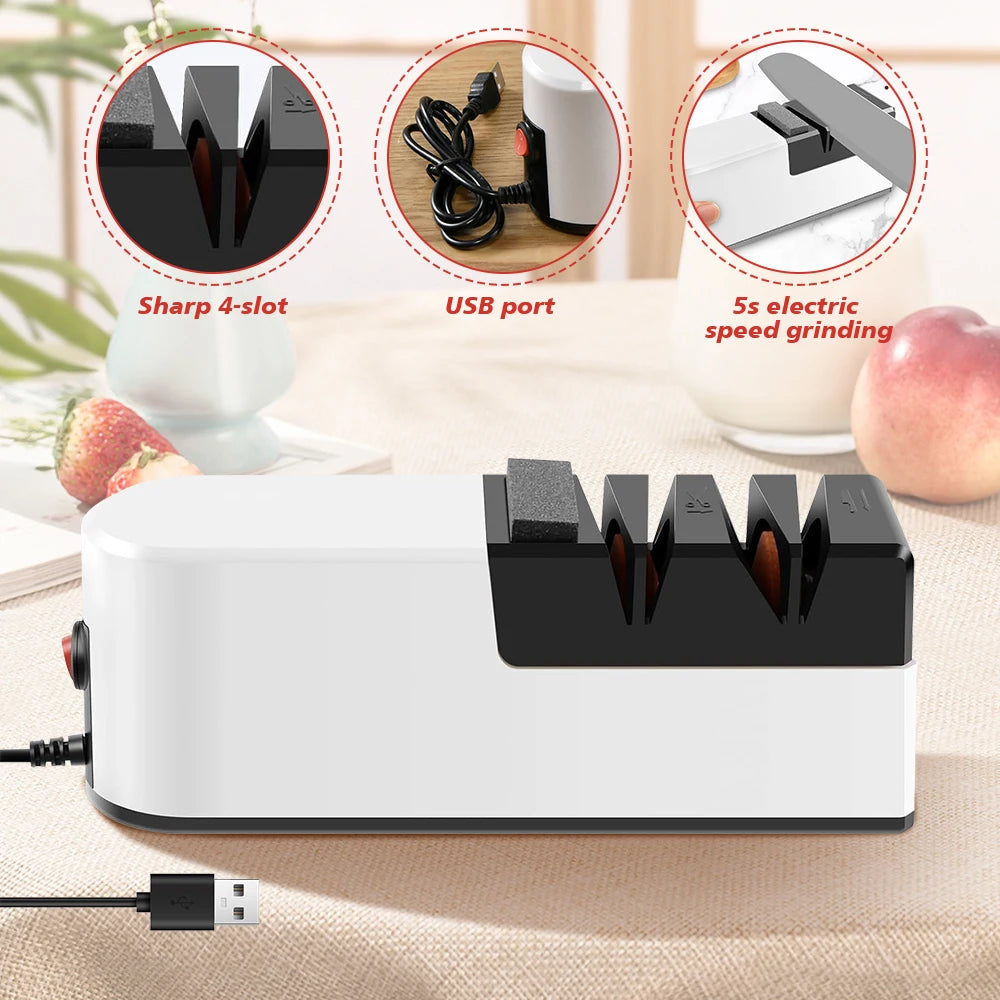 4 Segment Kitchen Fully Automatic Knife Sharpener Portable Electric Non-slip Base Knife Sharpener Household Kitchen Accessories