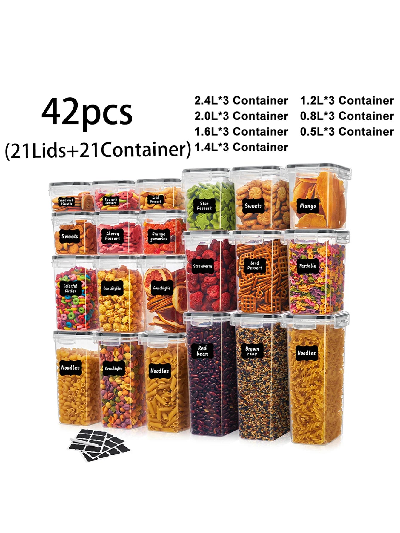 42-Piece Airtight Food Storage Bin Set – Leakproof, Stackable & Reusable Jars