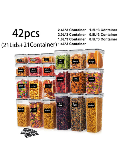 42pcs,Airtight storage bins, multi-purpose leak-proof and reusable food storage jars, portable and stackable food airtight bins