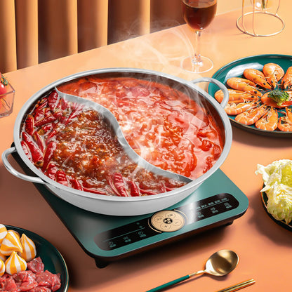 34cm Stainless Steel Shabu Shabu Hot Pot with Divider & Glass Lid Perfect for Family Meals and Versatile Cooking