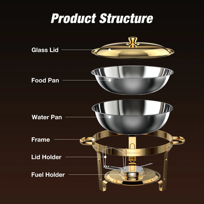 Round Chafing Dishes for Buffet 5 Qt,High Grade Chafing Dish Buffet Set Food Warmers for Parties,Buffet,Wedding, Birthday