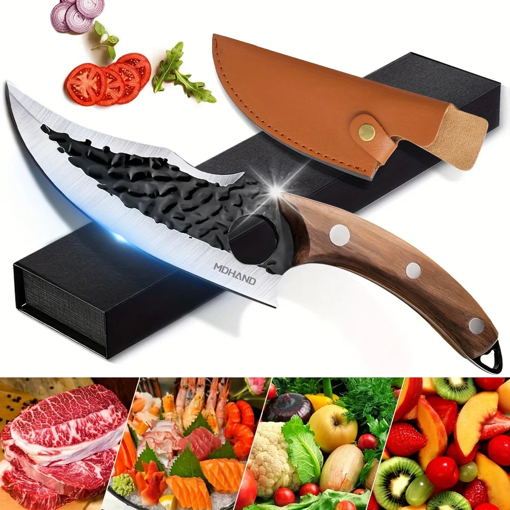 KEPEAK Multifunctional Viking Knife With Sheath Hand Forged Boning Knife With Gift Box Japanese Cooking Meat Cleaver Chef Knife