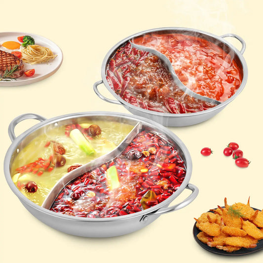 34cm Stainless Steel Shabu Shabu Hot Pot with Divider & Glass Lid Perfect for Family Meals and Versatile Cooking