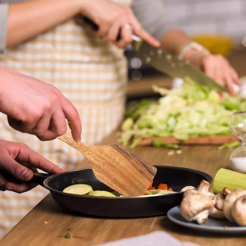 5-Piece Teak Wooden Utensil Set – Natural, Eco-Friendly Cooking Spoons & Spatulas