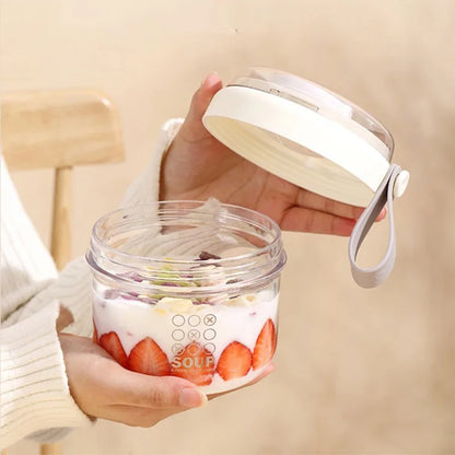 650ml Portable Handheld Breakfast Cup Yogurt PS Bowl Leak Proof Salad Bento Lunch Box with Spoon Organizer Kitchen Storage