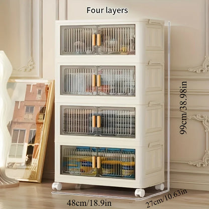 Stackable Practical Storage Cabinet with Doors and Wheels - Spacious Multi-functional Plastic Organizer - Practical Storage Rack