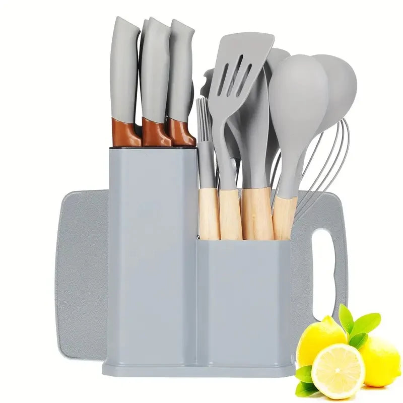 19-Piece Multi-Functional Kitchen Knife Set – Professional Stainless Steel Knives with Scissors & Cutting Board for Home Cooking
