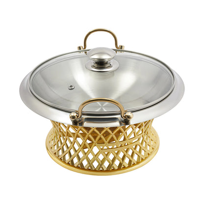 24cm/9.45in Buffet Chafing Dish, Round Chafing Dish, Chafing Dish With Lid, BBQ Tool, For Wedding, Kitchen, Party Decoration