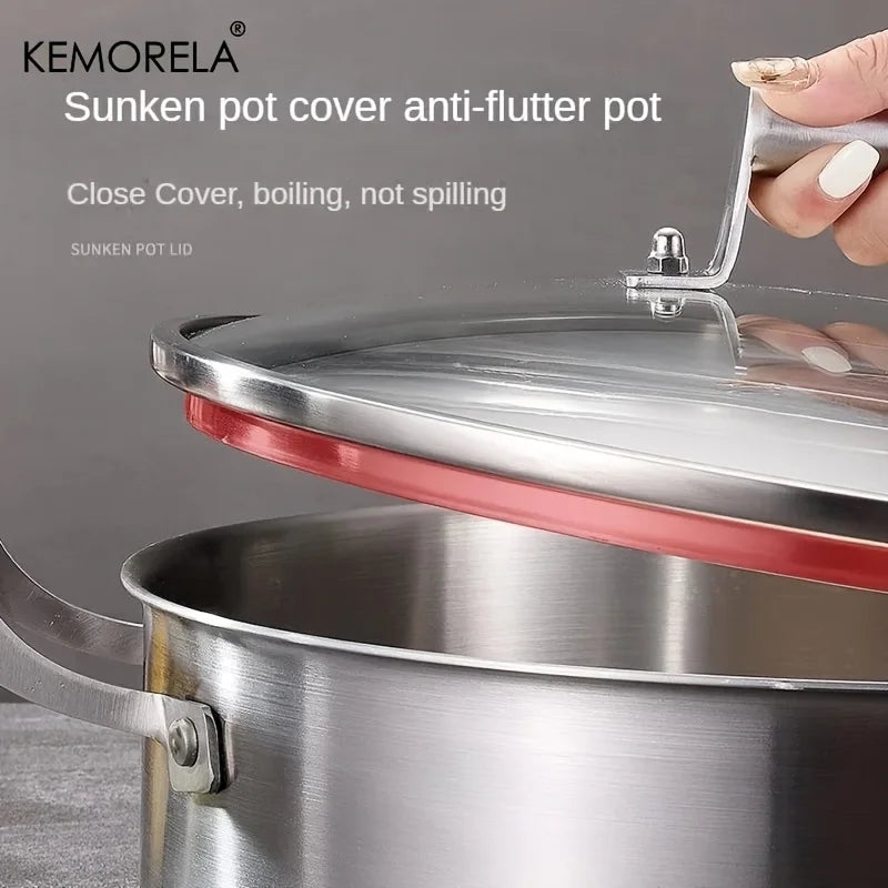 KEMORELA 304 Stainless Steel Hot Pot - German Five-Layer Steel European Style Double Handle Soup Pot with Glass Lid, for Home