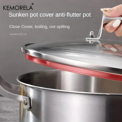 KEMORELA 304 Stainless Steel Hot Pot - German Five-Layer Steel European Style Double Handle Soup Pot with Glass Lid, for Home